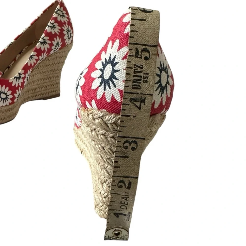 Tory Burch Dory Espadrille Wedge Red Floral Peep Toe Bow 6.5